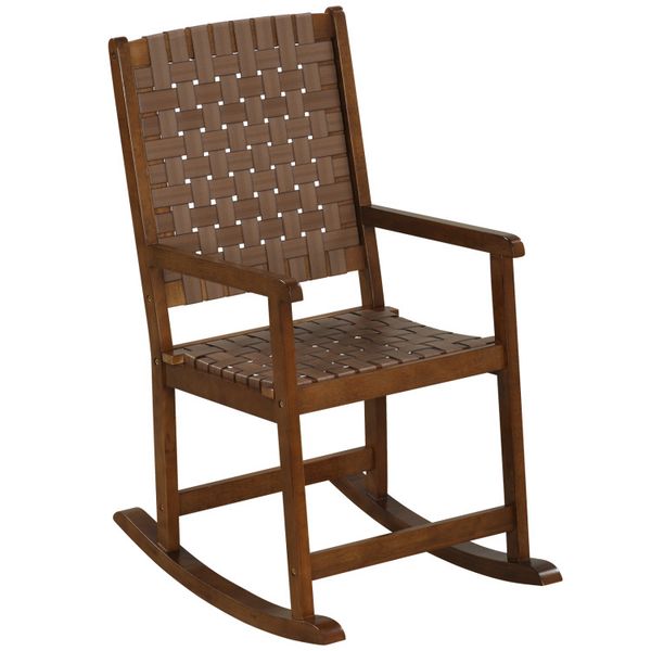 Patio rocking chair featuring a PU seat and durable rubber wood frame