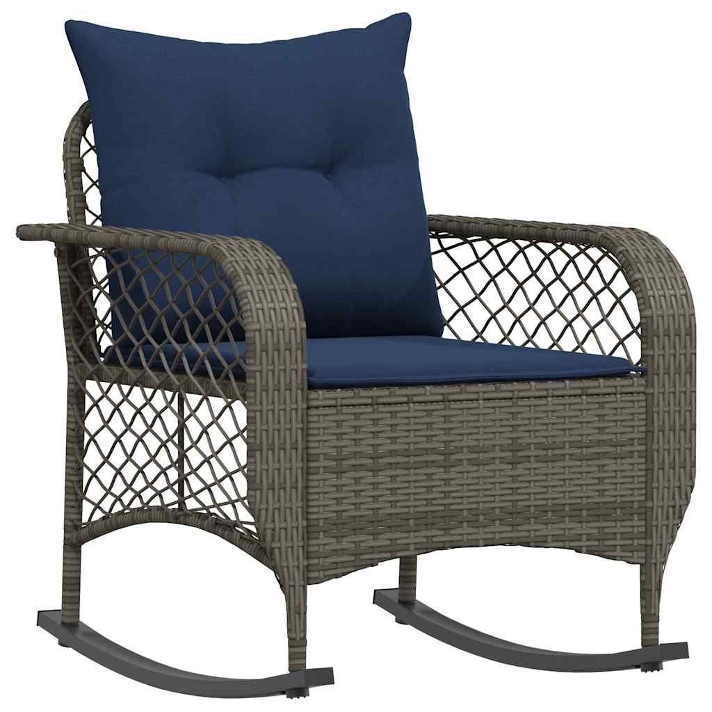 Patio Rocking Chair with Cushions Gray Poly Rattan