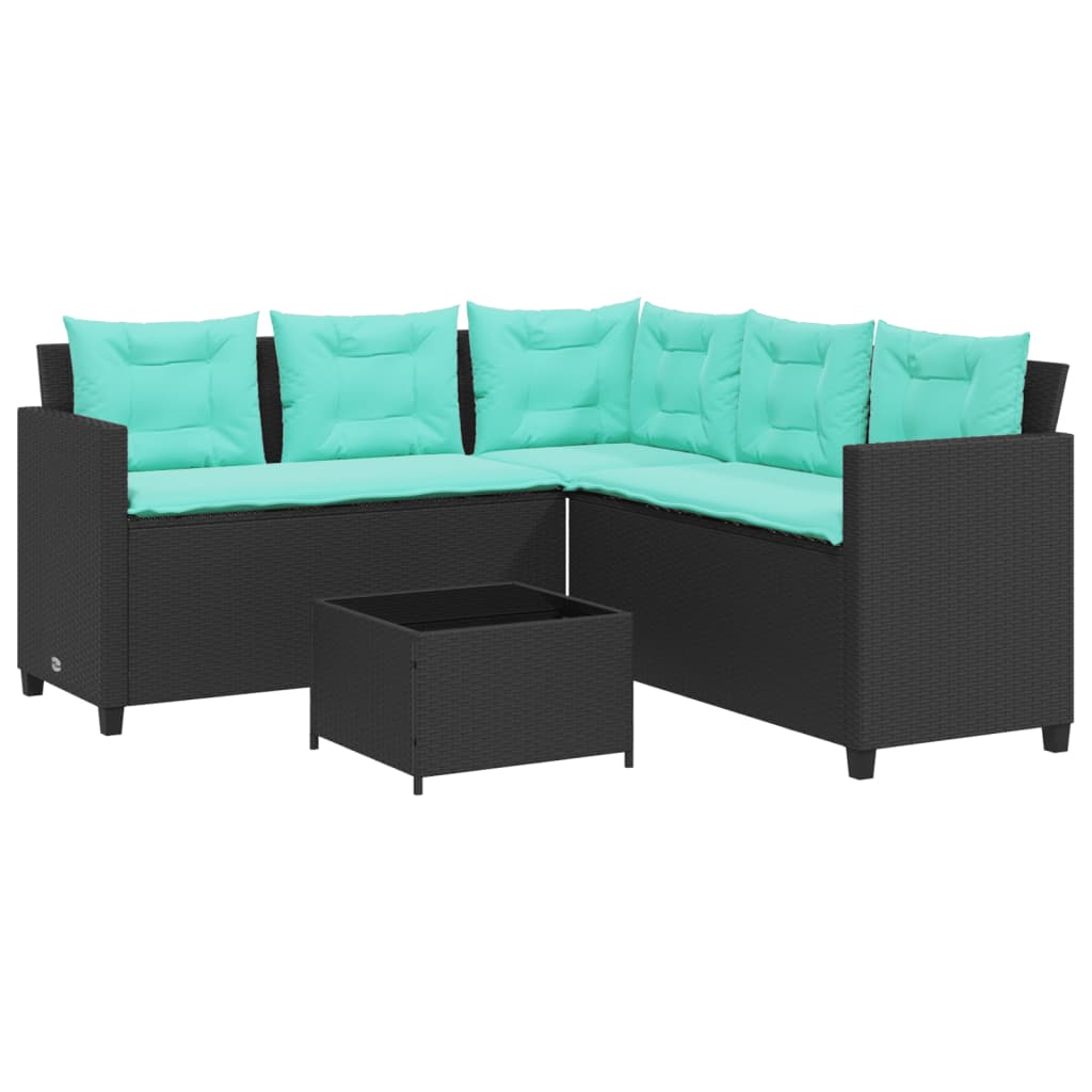 Patio Sofa Black, Blue PE Rattan, Powder-Coated Steel, Tempered Glass