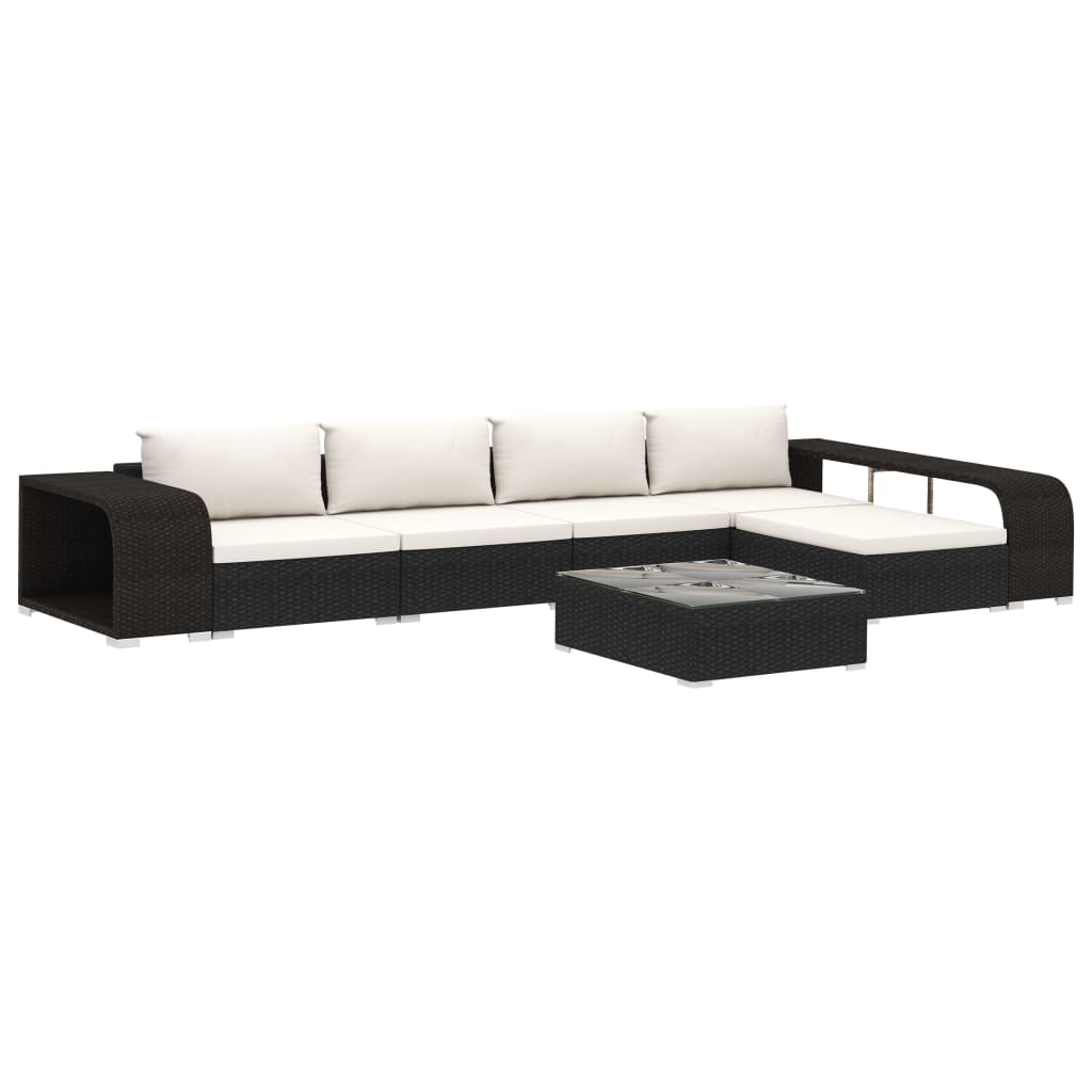 Patio Sofa Black rattan and cream cushion
