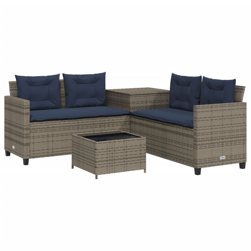 Patio Sofa Gray PE Rattan Large UV-Resistant Materials