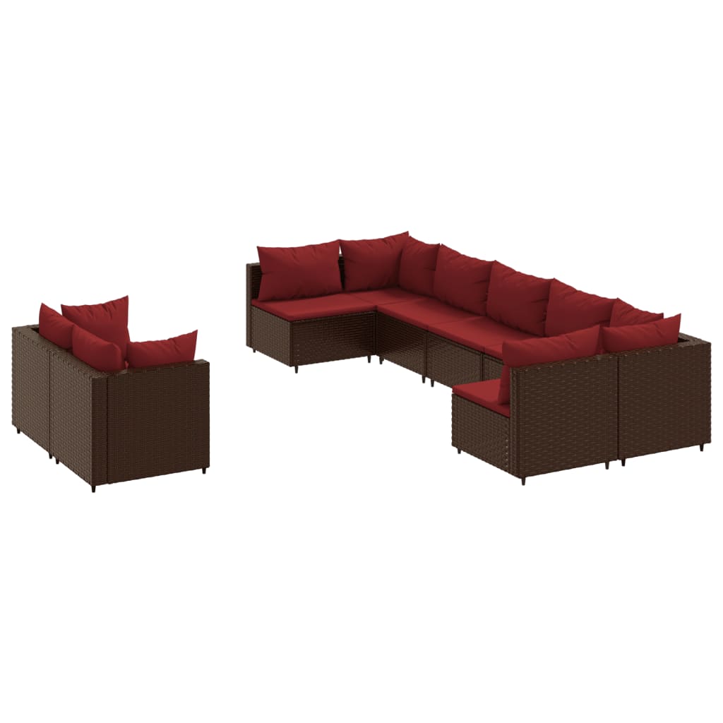 Patio Sofa Set 9 Pieces Brown PE Rattan Modular Rectangular