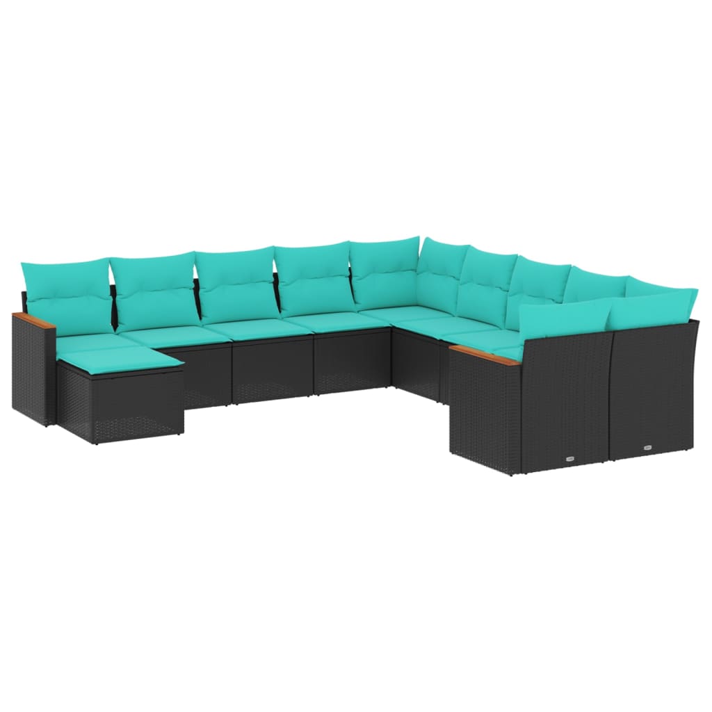 Patio Sofa Set Black and Blue PE rattan and powder-coated steel