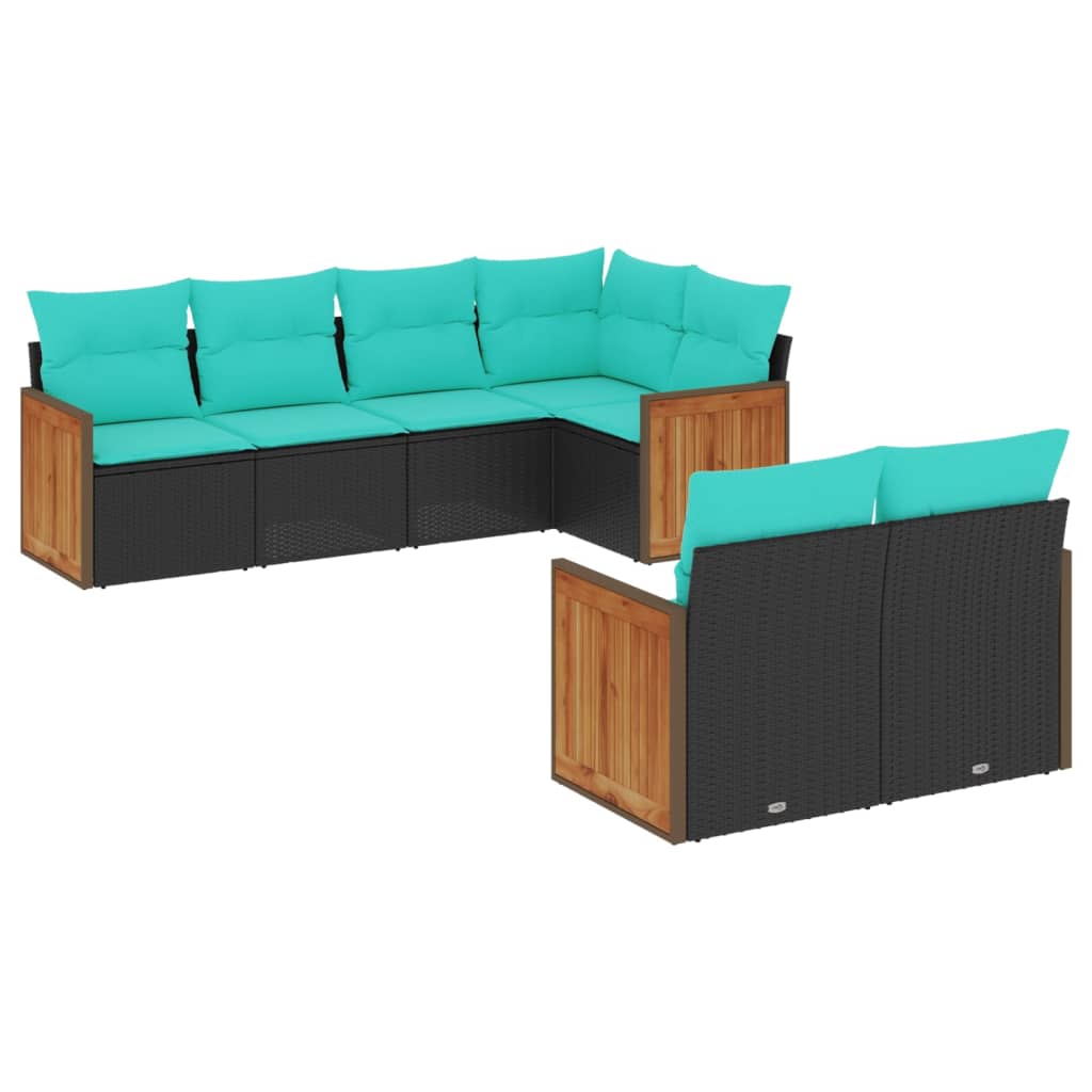 Patio Sofa Set Black and Blue PE Rattan and Powder-Coated Steel