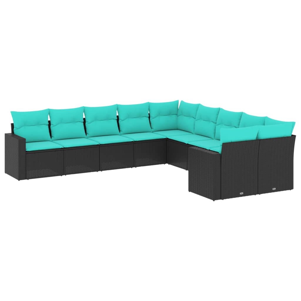 Patio Sofa Set Black and Blue PE Rattan, powder-coated steel Large
