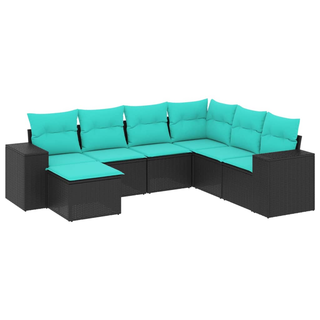 Patio Sofa Set Black and Blue PE rattan, powder-coated steel, fabric