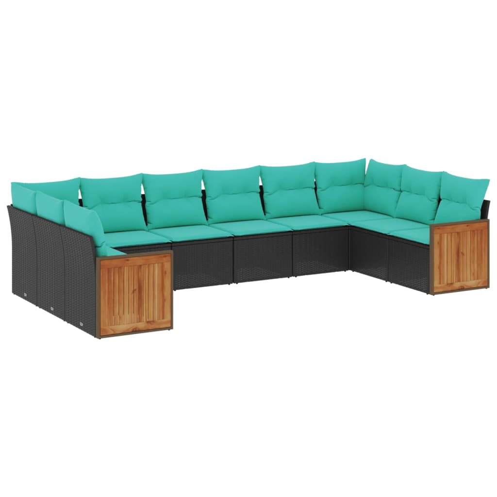 Patio Sofa Set Black and Blue PE rattan, powder-coated steel Large