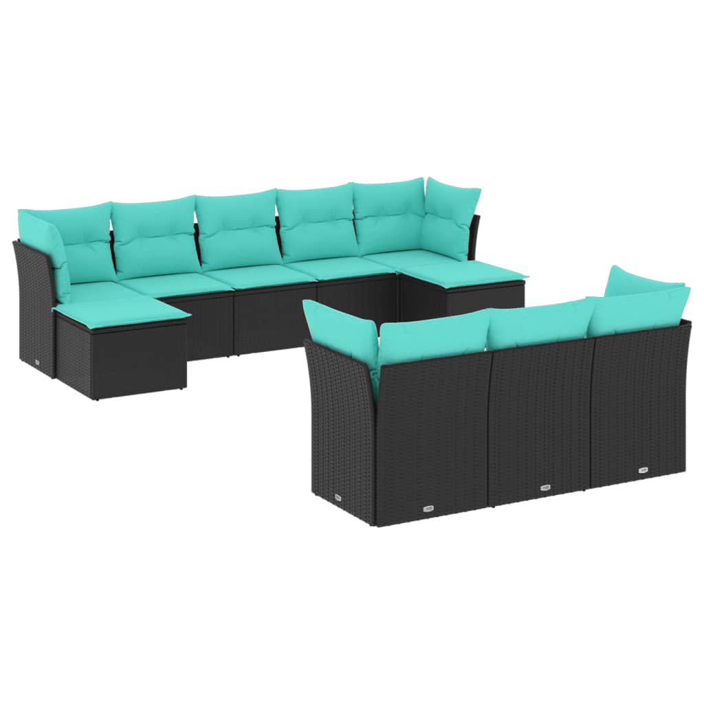 Patio Sofa Set Black, Blue PE rattan, Powder-coated steel