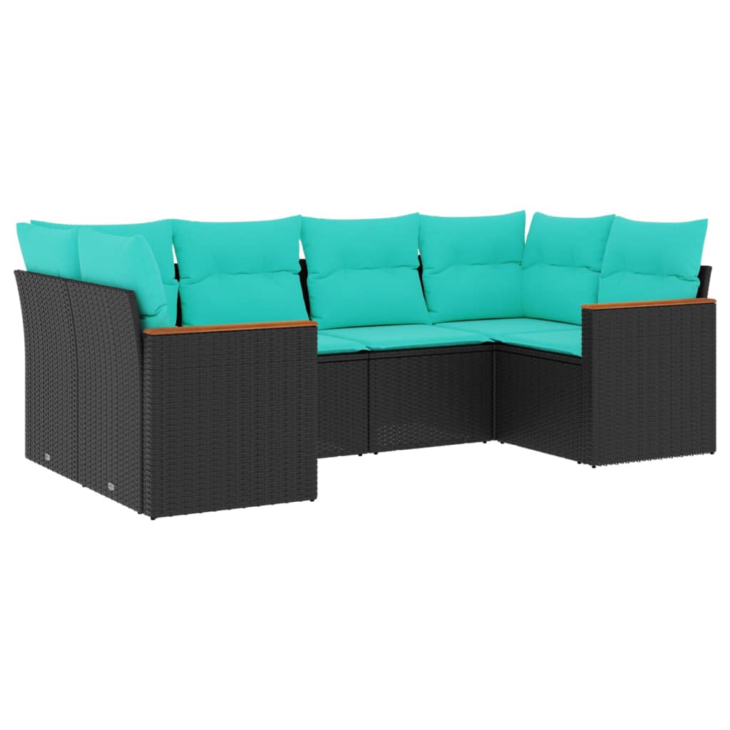 Patio Sofa Set Black, Blue PE rattan, Powder-coated steel Large