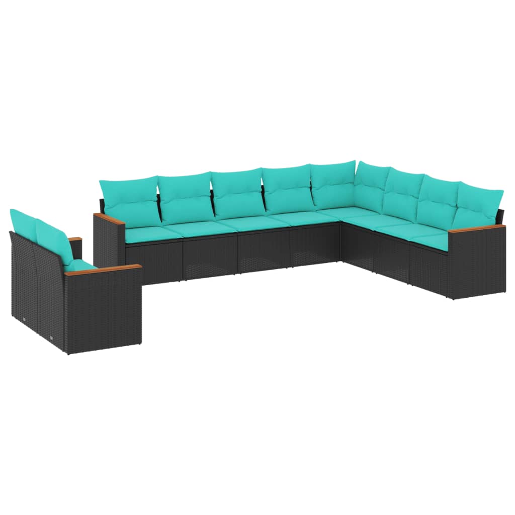 Patio Sofa Set Black, Blue PE rattan, Powder-coated steel Large