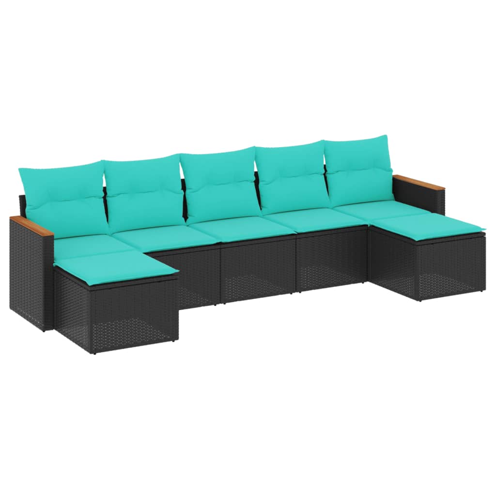 Patio Sofa Set Black, Blue PE rattan, powder-coated steel Large