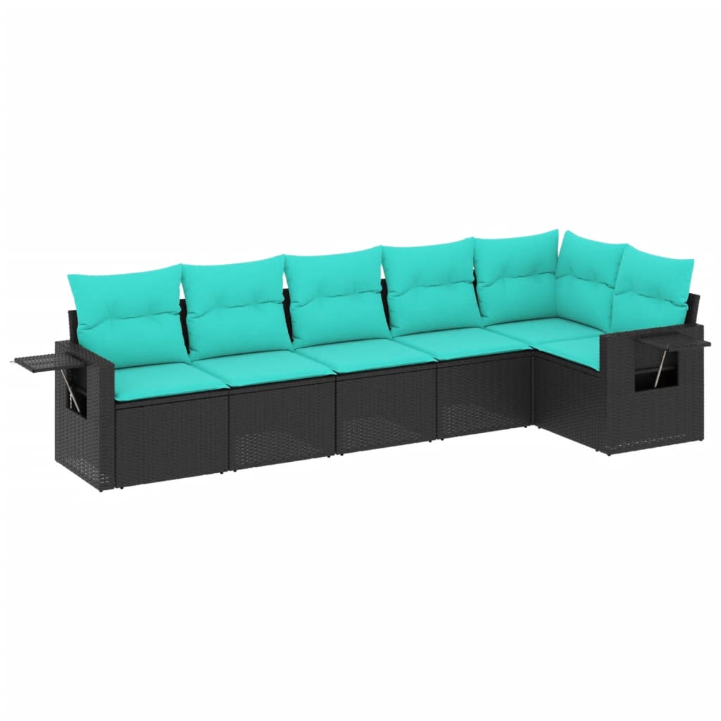 Patio Sofa Set Black, Blue PE Rattan, Powder-Coated Steel Large