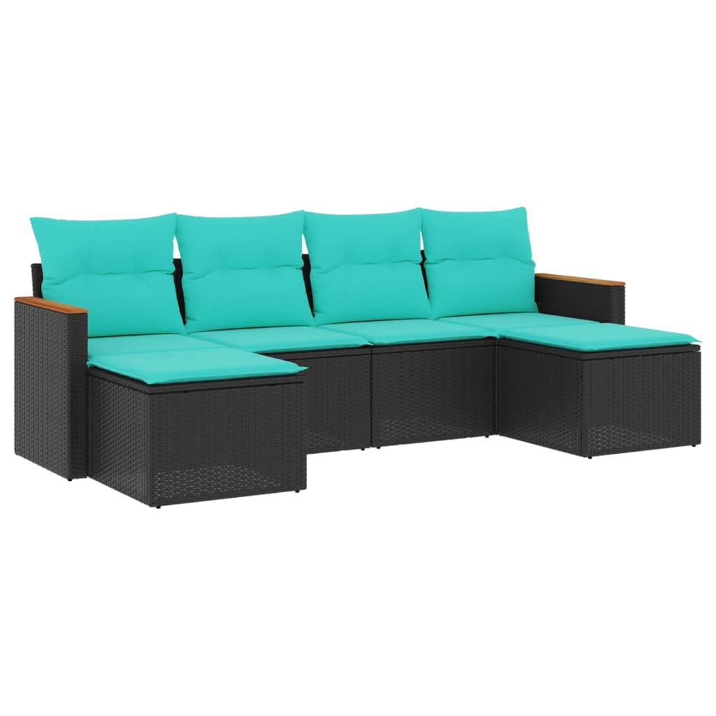 Patio Sofa Set Black, Blue PE rattan, Powder-coated steel Large
