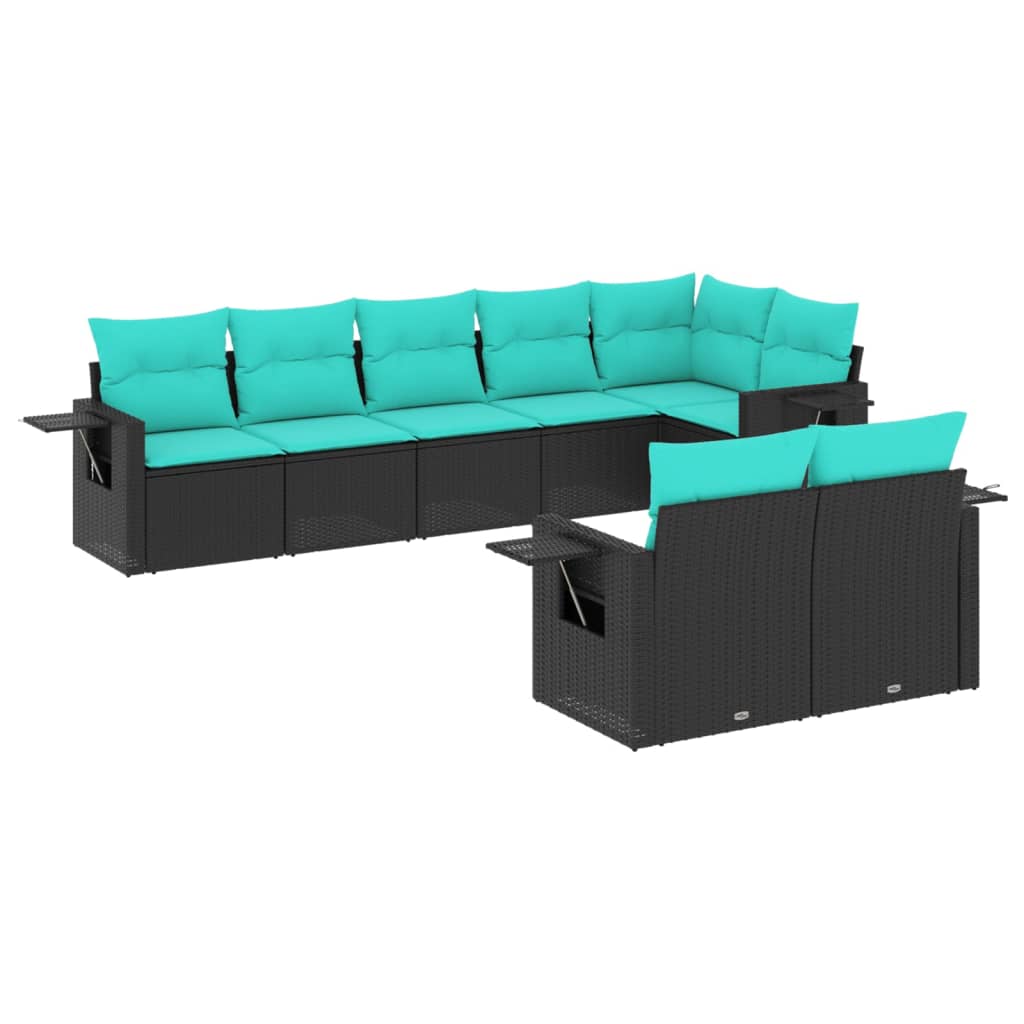 Patio Sofa Set Black, Blue PE rattan, Powder-coated steel, Polyester