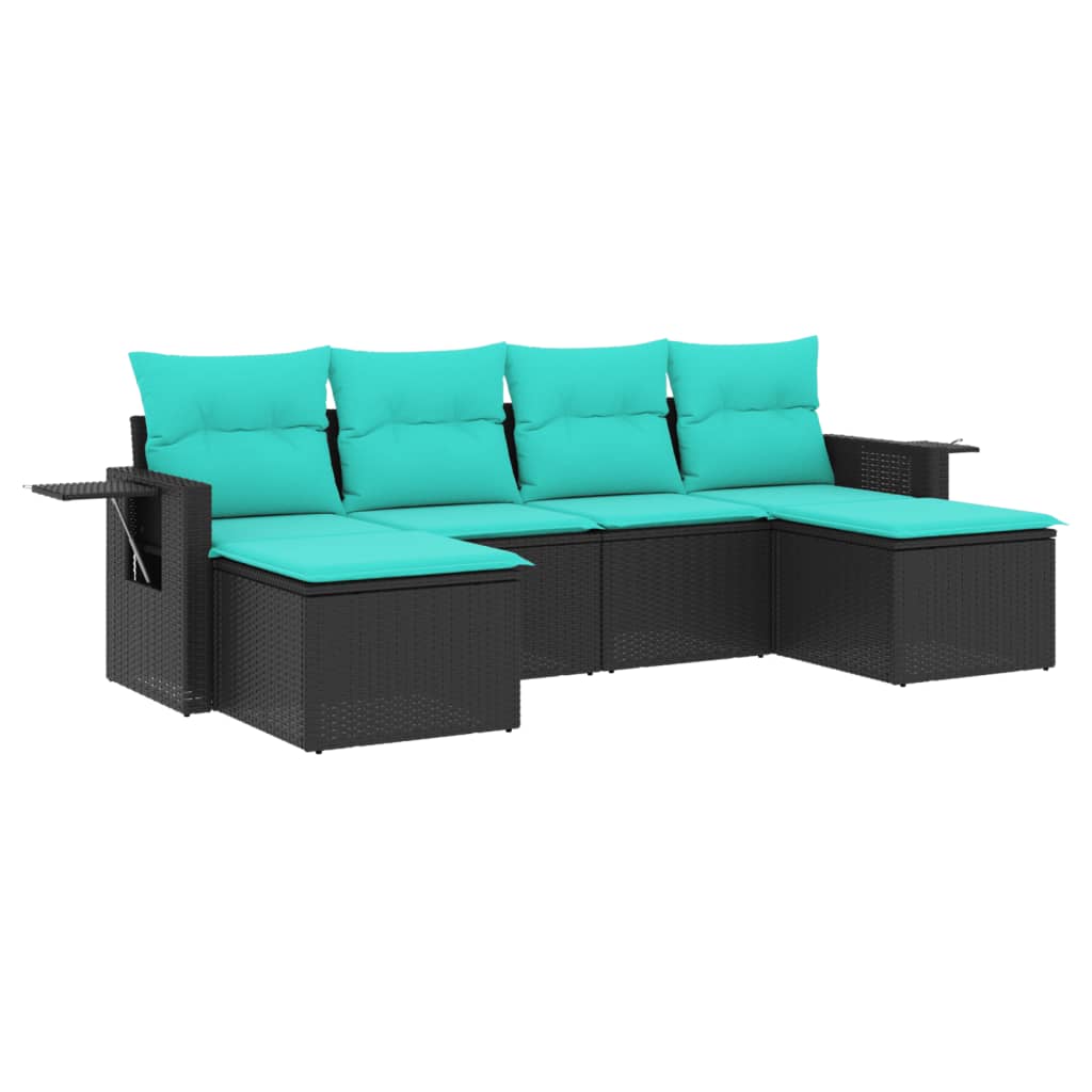 Patio Sofa Set Black, Blue PE rattan, powder-coated steel, polyester