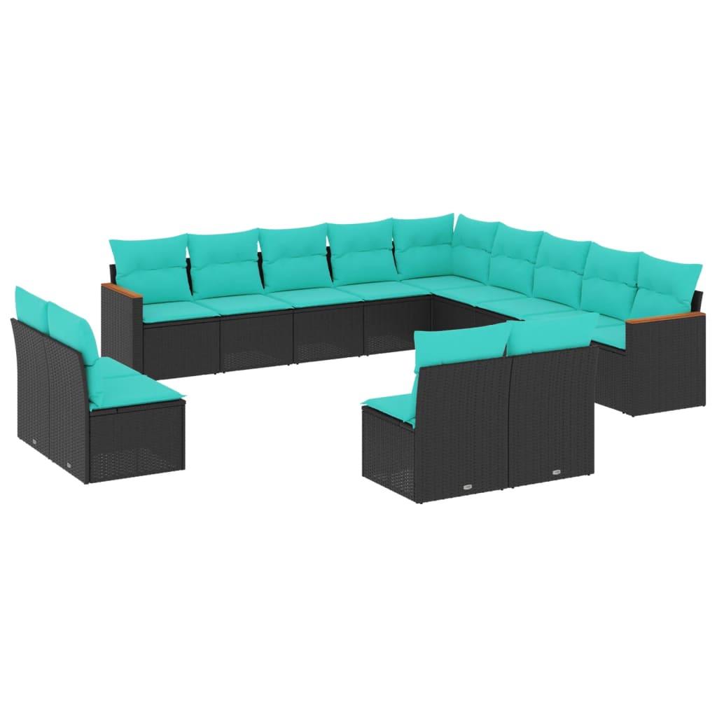 Patio Sofa Set Black, Blue PE rattan, Powder-coated steel, Polyester