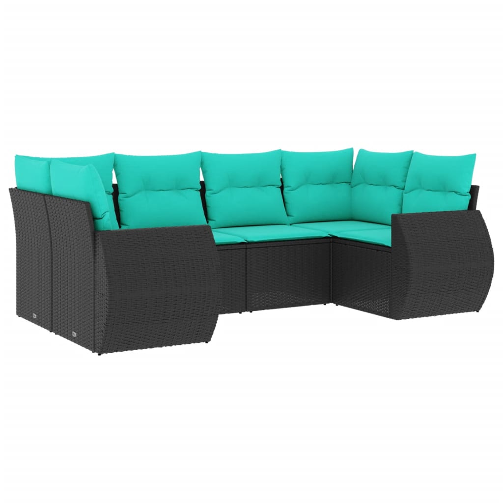 Patio Sofa Set Black, Blue PE Rattan, Powder-Coated Steel, Polyester