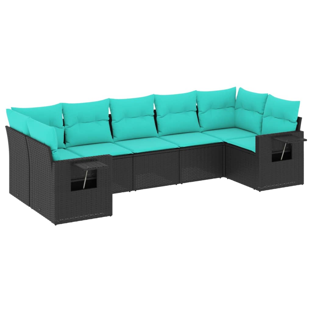 Patio Sofa Set Black, Blue PE Rattan, Powder-Coated Steel, Polyester
