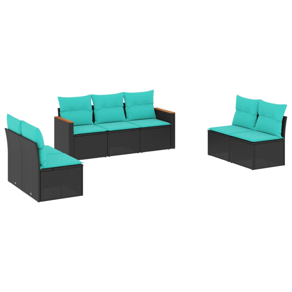 Patio Sofa Set Black, Blue PE Rattan, powder-coated steel, polyester