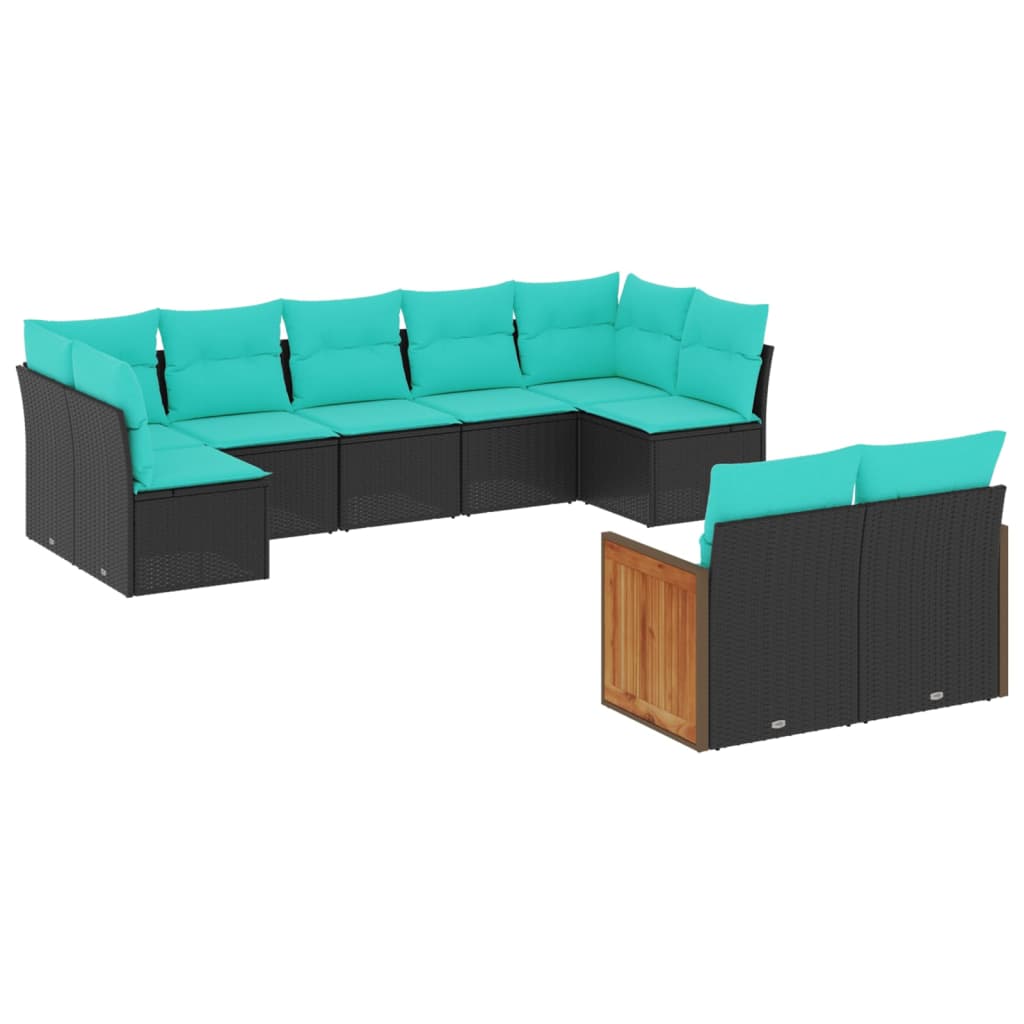 Patio Sofa Set Black, Blue PE rattan, Powder-coated steel, Polyester