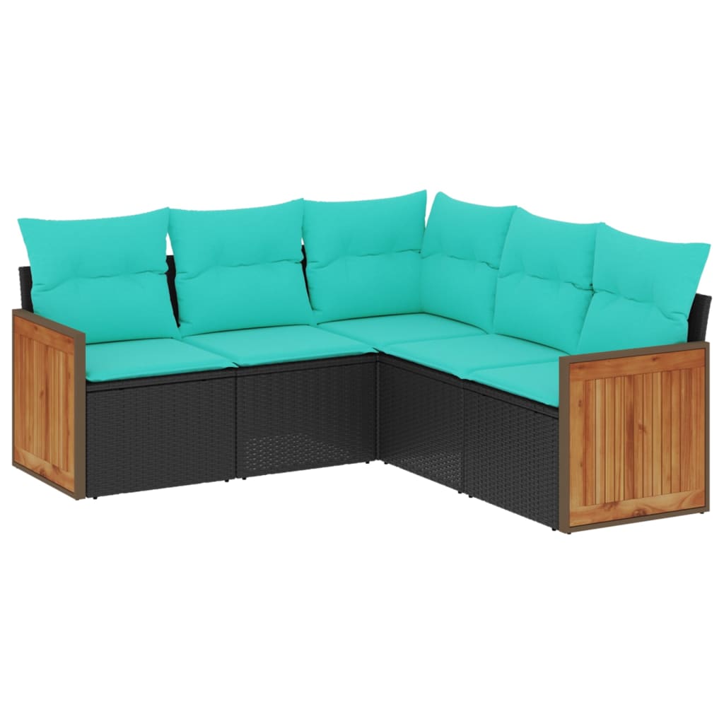 Patio Sofa Set Black PE rattan 5 Piece Set Modular