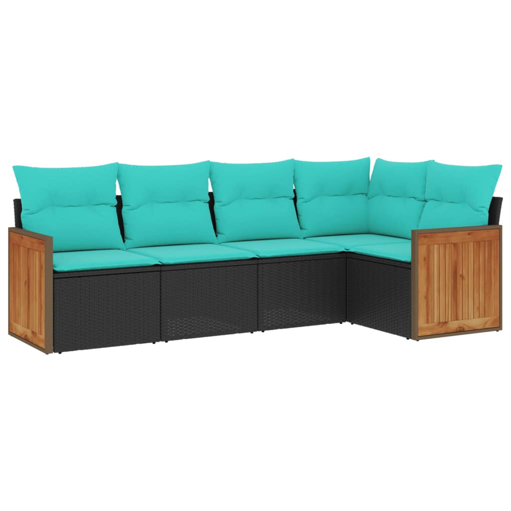 Patio Sofa Set Black PE rattan 5 Piece Set Modular