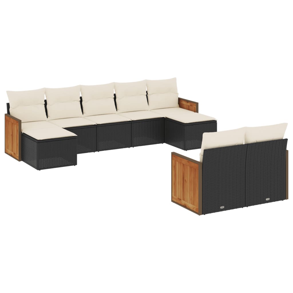 Patio Sofa Set Black PE Rattan 9-Piece Set UV-resistant materials