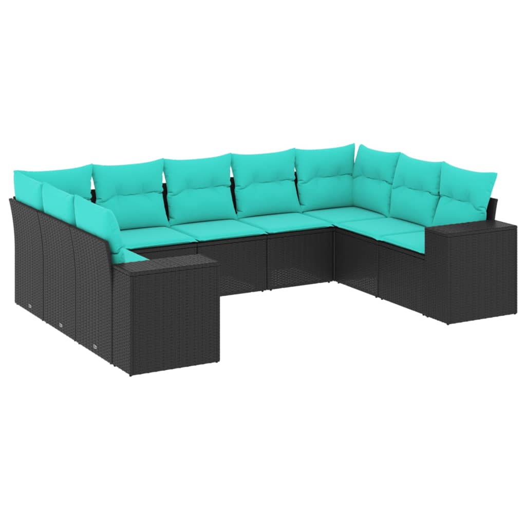 Patio Sofa Set Black PE rattan Large UV-resistant materials