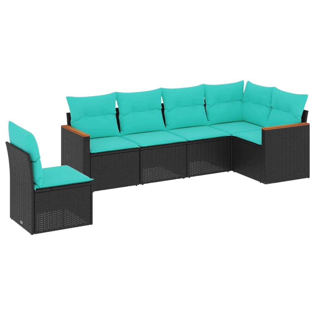 Patio Sofa Set Black PE Rattan Large UV-resistant materials
