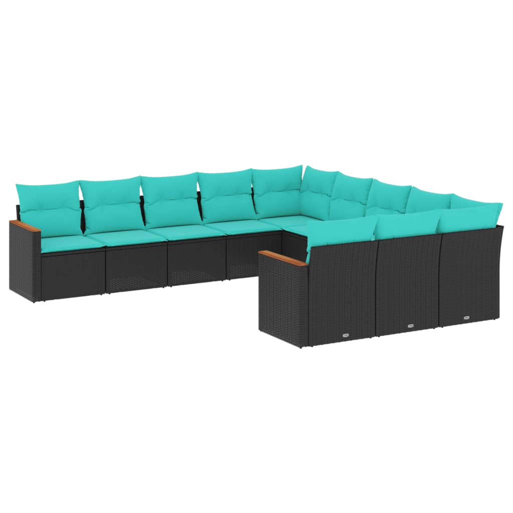 Patio Sofa Set Black PE rattan, powder-coated steel 11 Piece Set