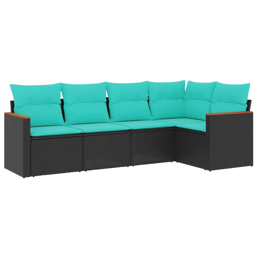 Patio Sofa Set Black PE rattan, powder-coated steel 5 Piece Set