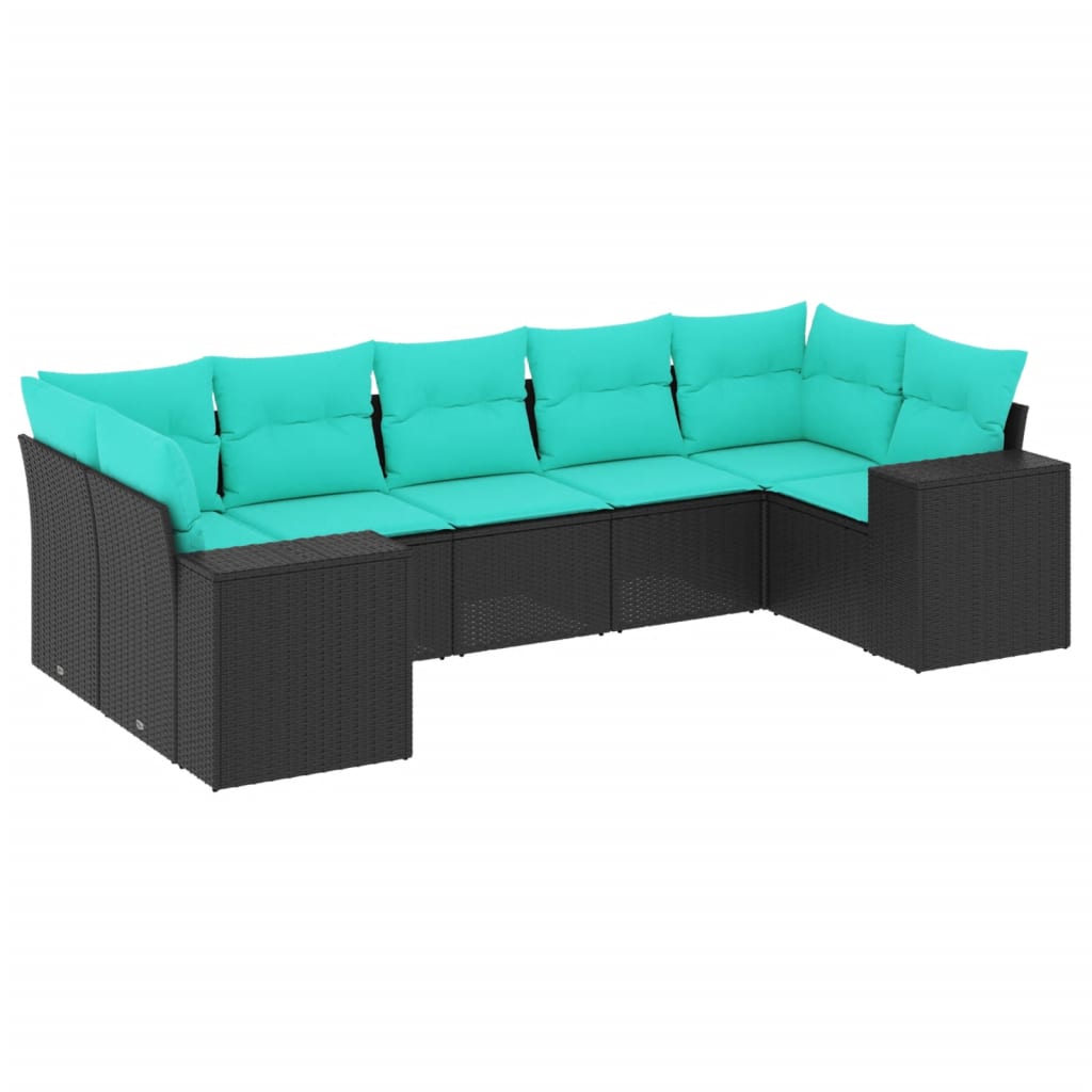 Patio Sofa Set Black PE rattan, powder-coated steel, foam, fabric