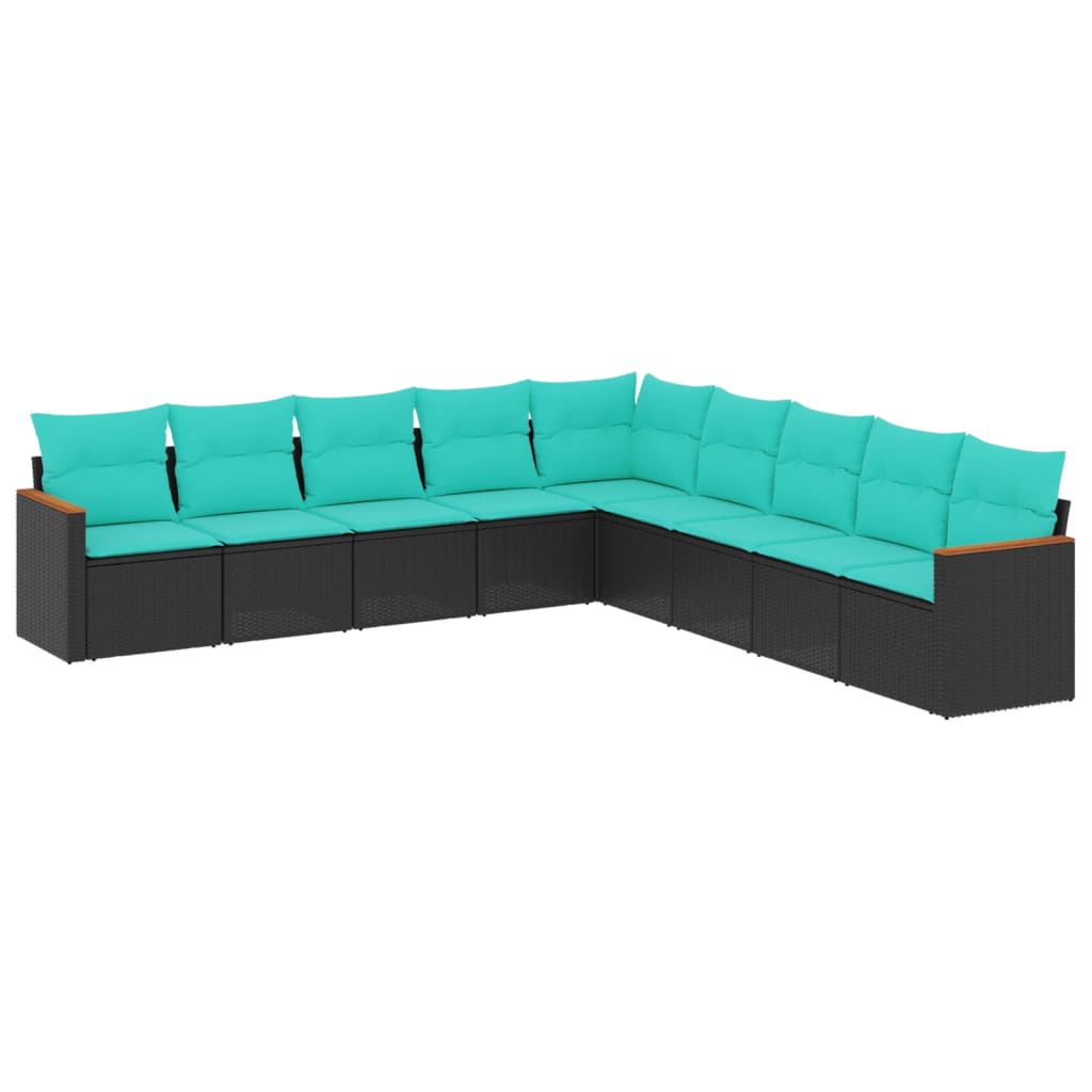 Patio Sofa Set Black PE rattan, Powder-coated steel Large Modular