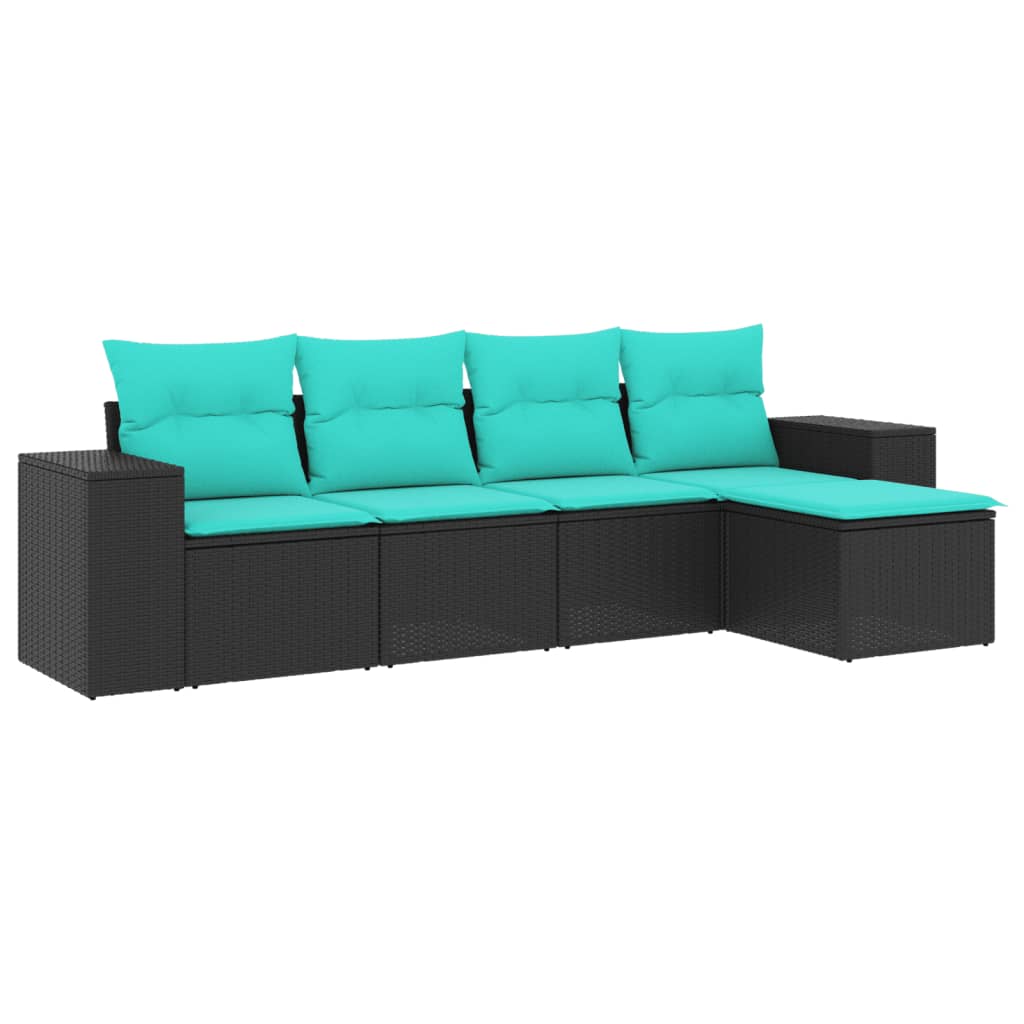 Patio Sofa Set Black PE Rattan, powder-coated steel Large Modular