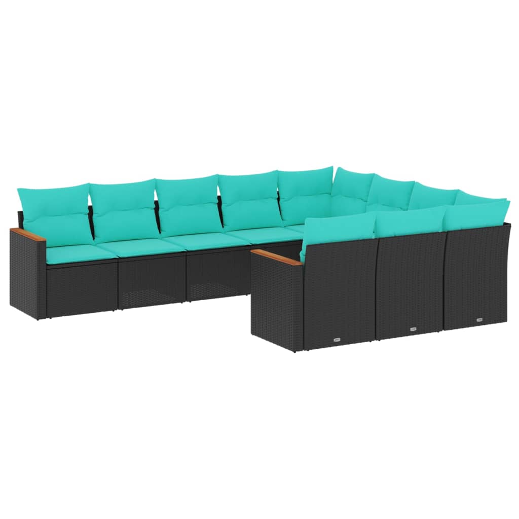 Patio Sofa Set Black PE rattan, powder-coated steel Large Modular