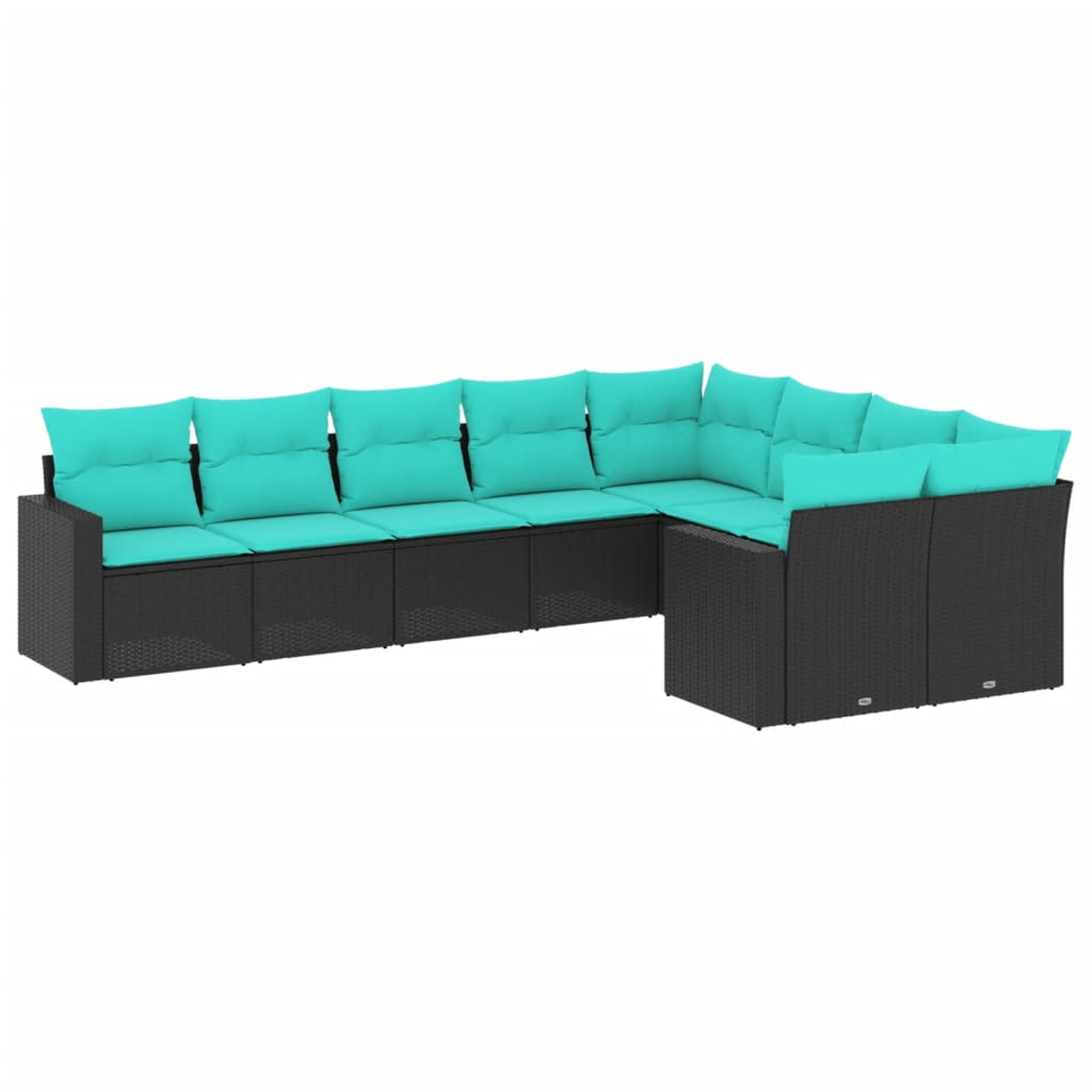 Patio Sofa Set Black PE rattan, powder-coated steel Large