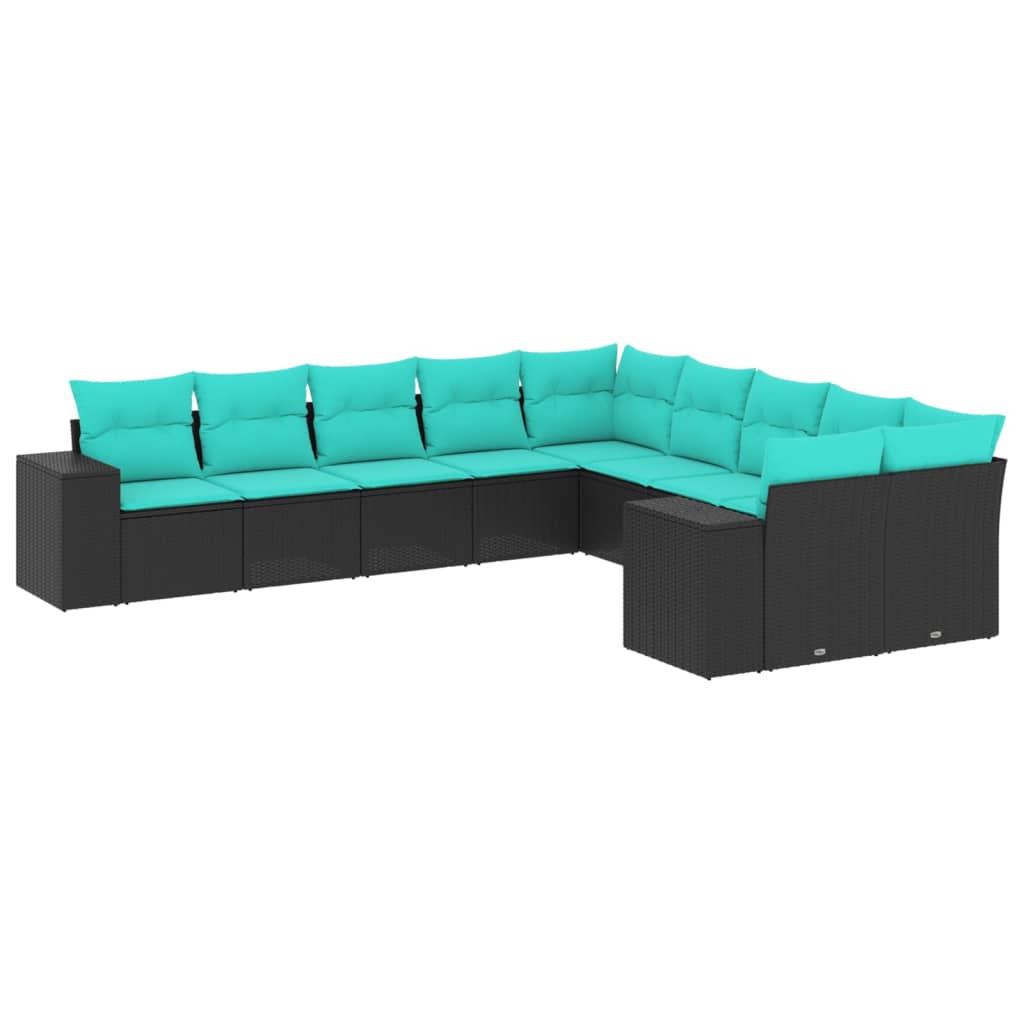 Patio Sofa Set Black PE rattan, powder-coated steel, polyester