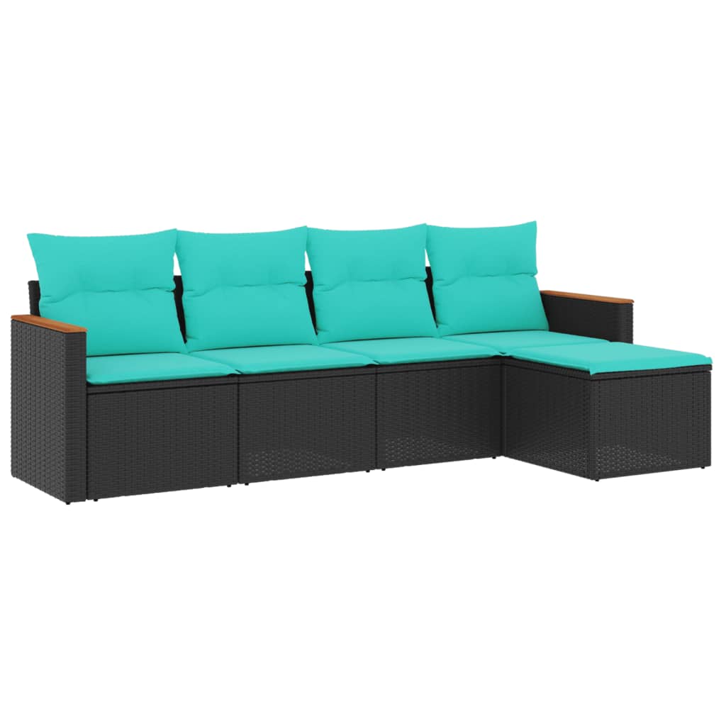 Patio Sofa Set Black PE rattan, powder-coated steel, polyester
