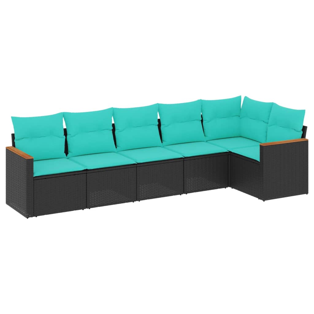 Patio Sofa Set Black Poly Rattan Large Detachable