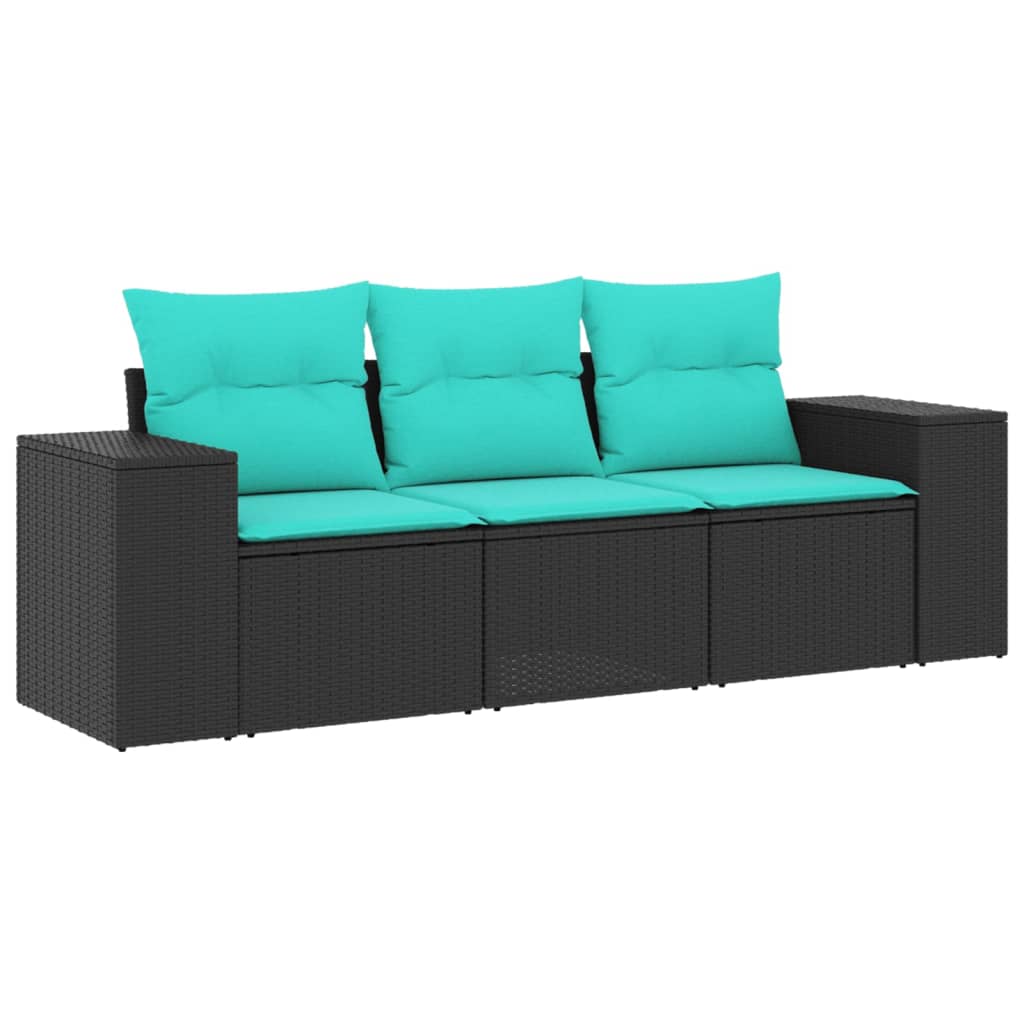 Patio Sofa Set Black Poly Rattan, Powder-Coated Steel Large