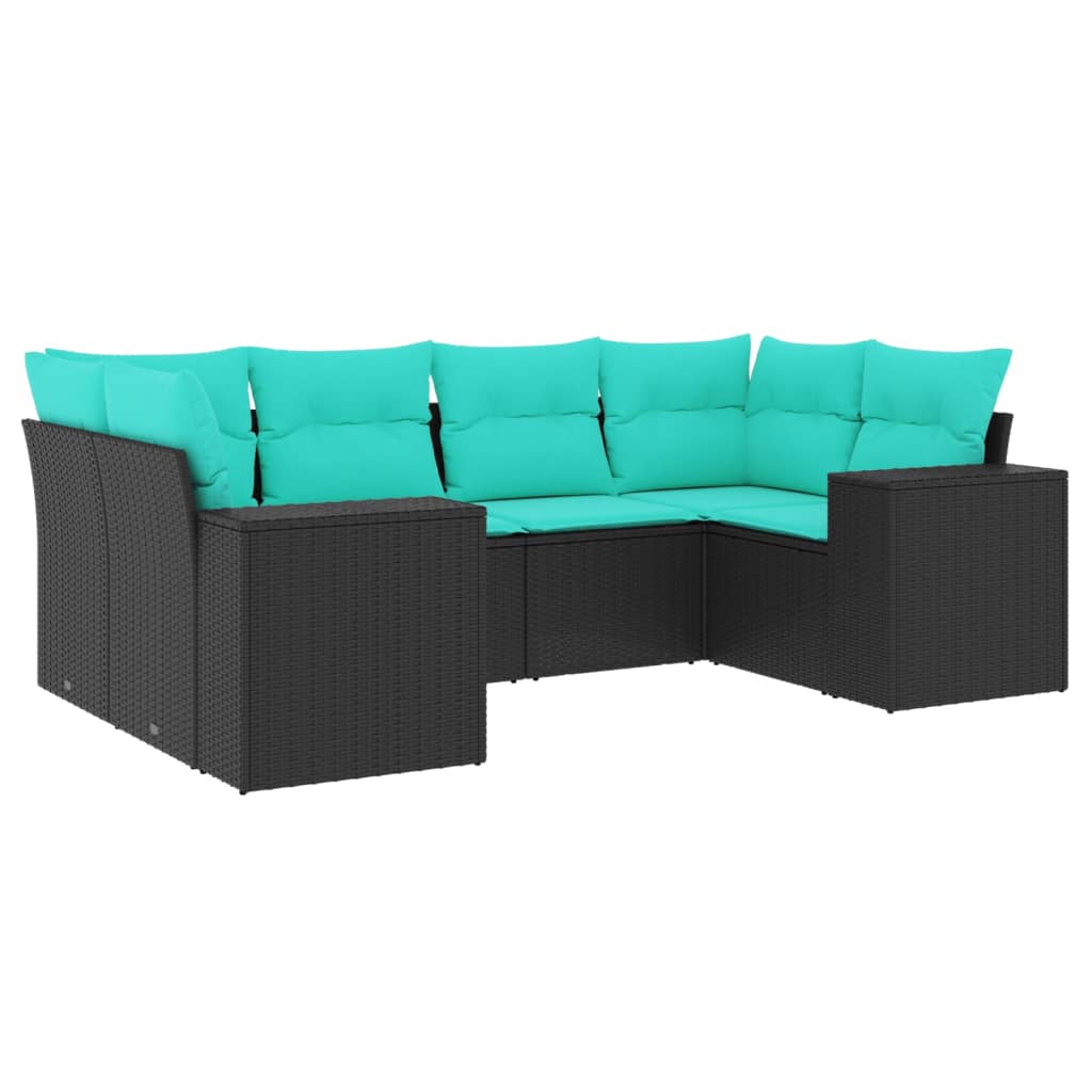 Patio Sofa Set Black sofa, Blue cushions PE rattan 6 Piece Set
