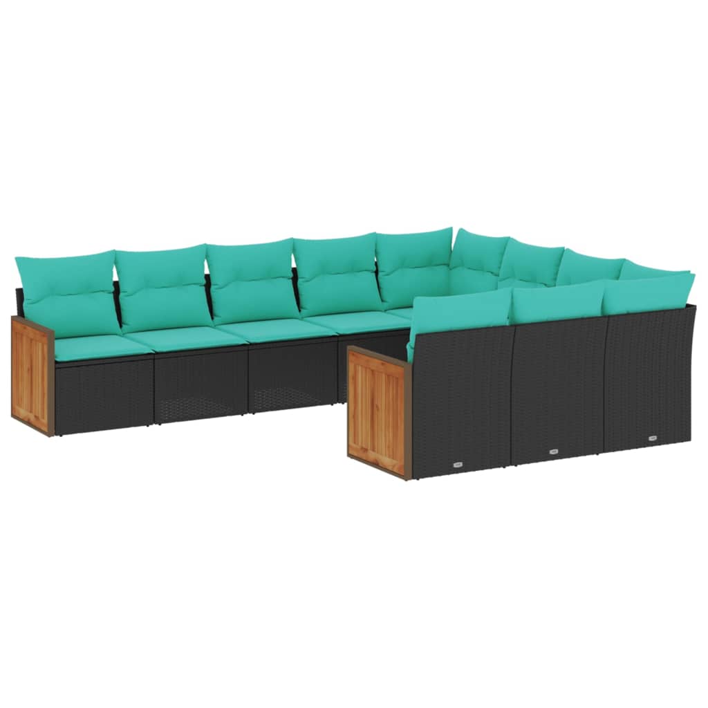Patio Sofa Set Black with Blue Cushions