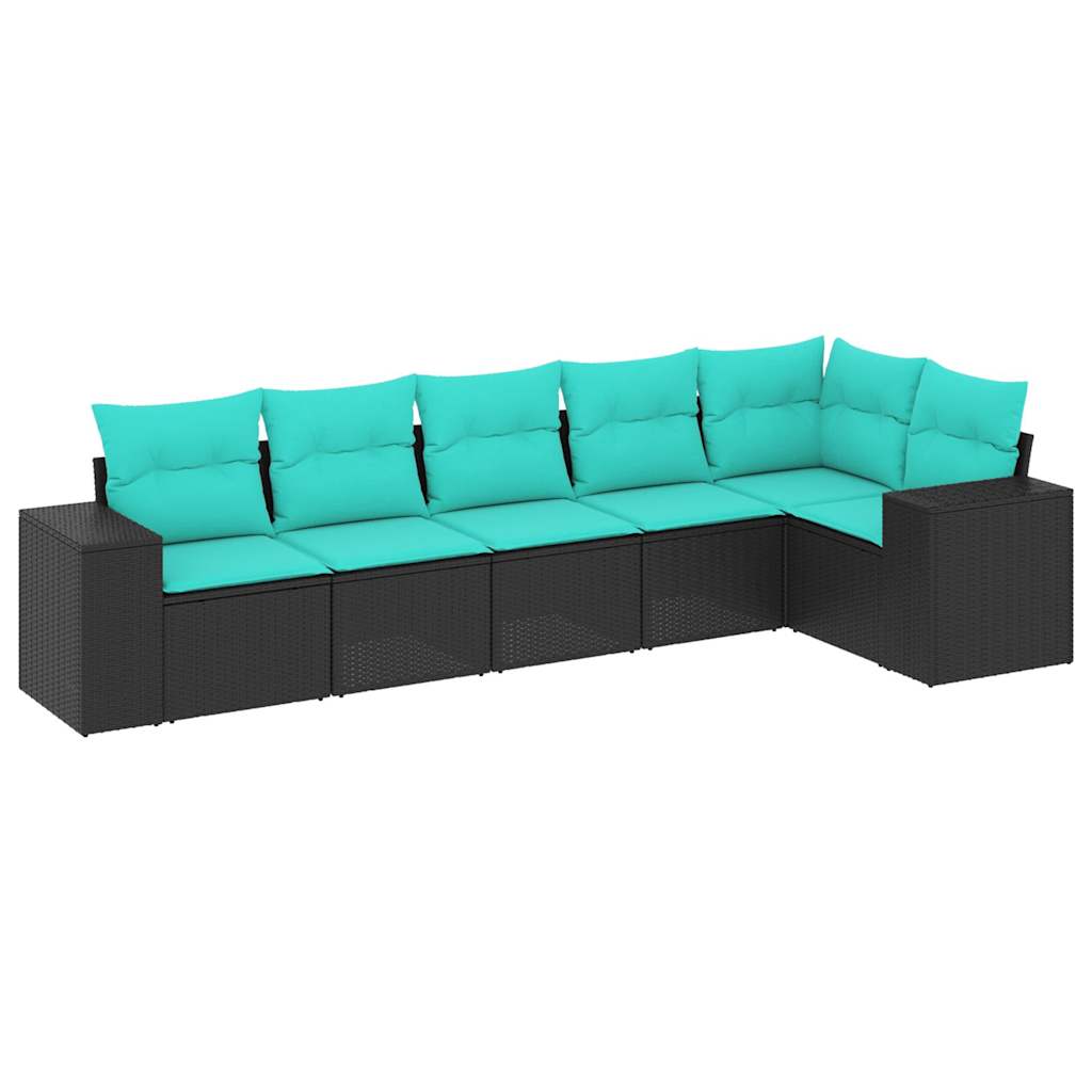 Patio Sofa Set Black with blue cushions