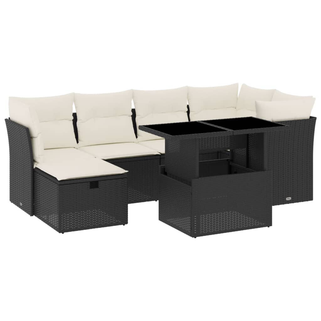 Patio Sofa Set Black with cream white cushions
