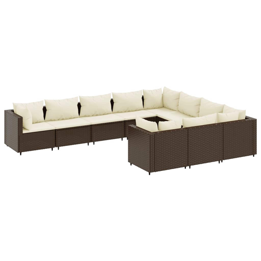 Patio Sofa Set Brown and Cream White PE rattan Large Modular