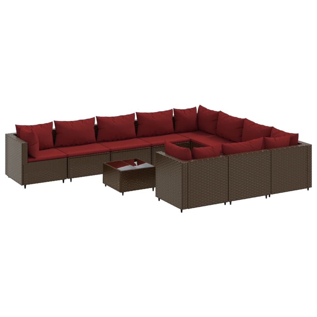 Patio Sofa Set Brown PE rattan, powder-coated steel, tempered glass