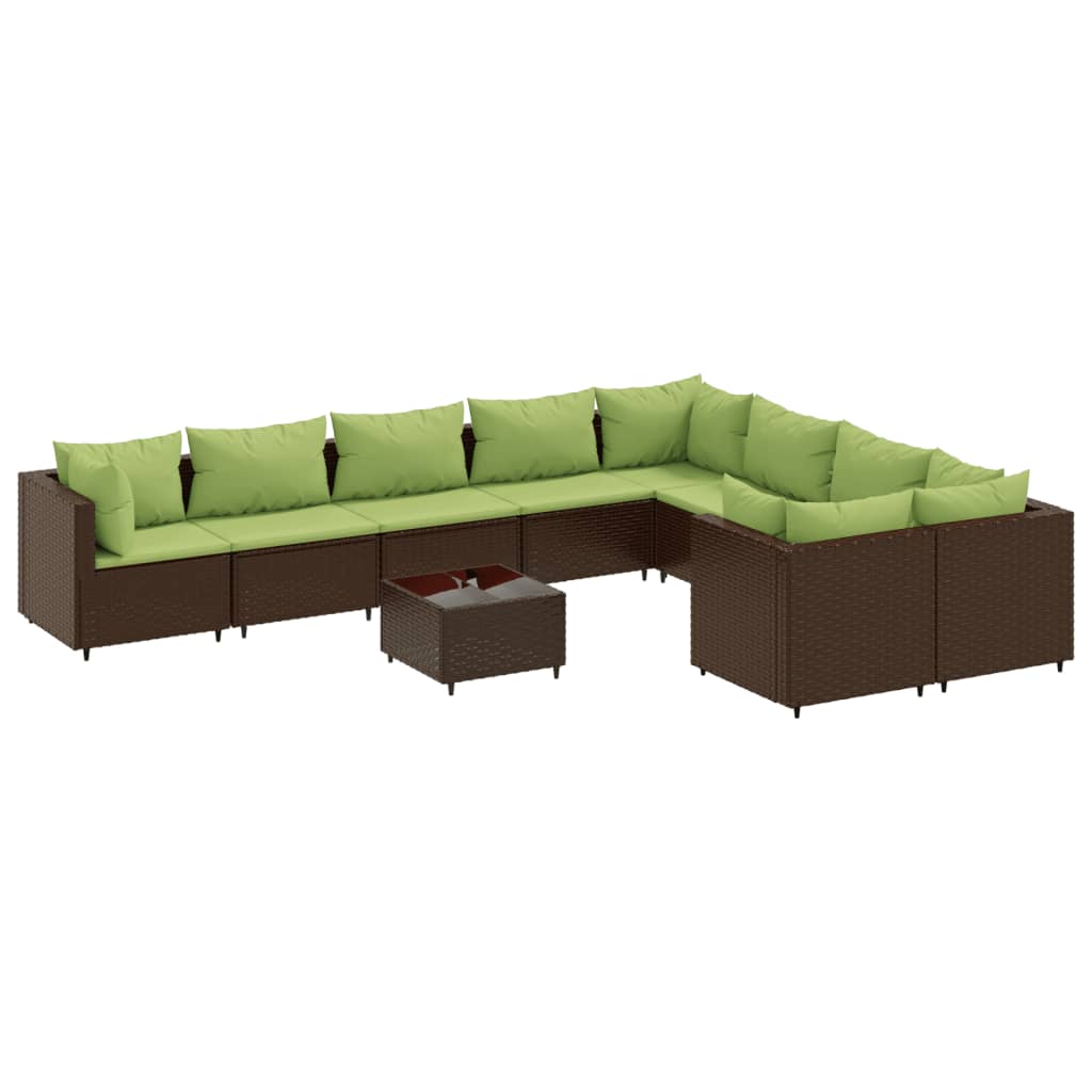 Patio Sofa Set Brown PE rattan, powder-coated steel, tempered glass