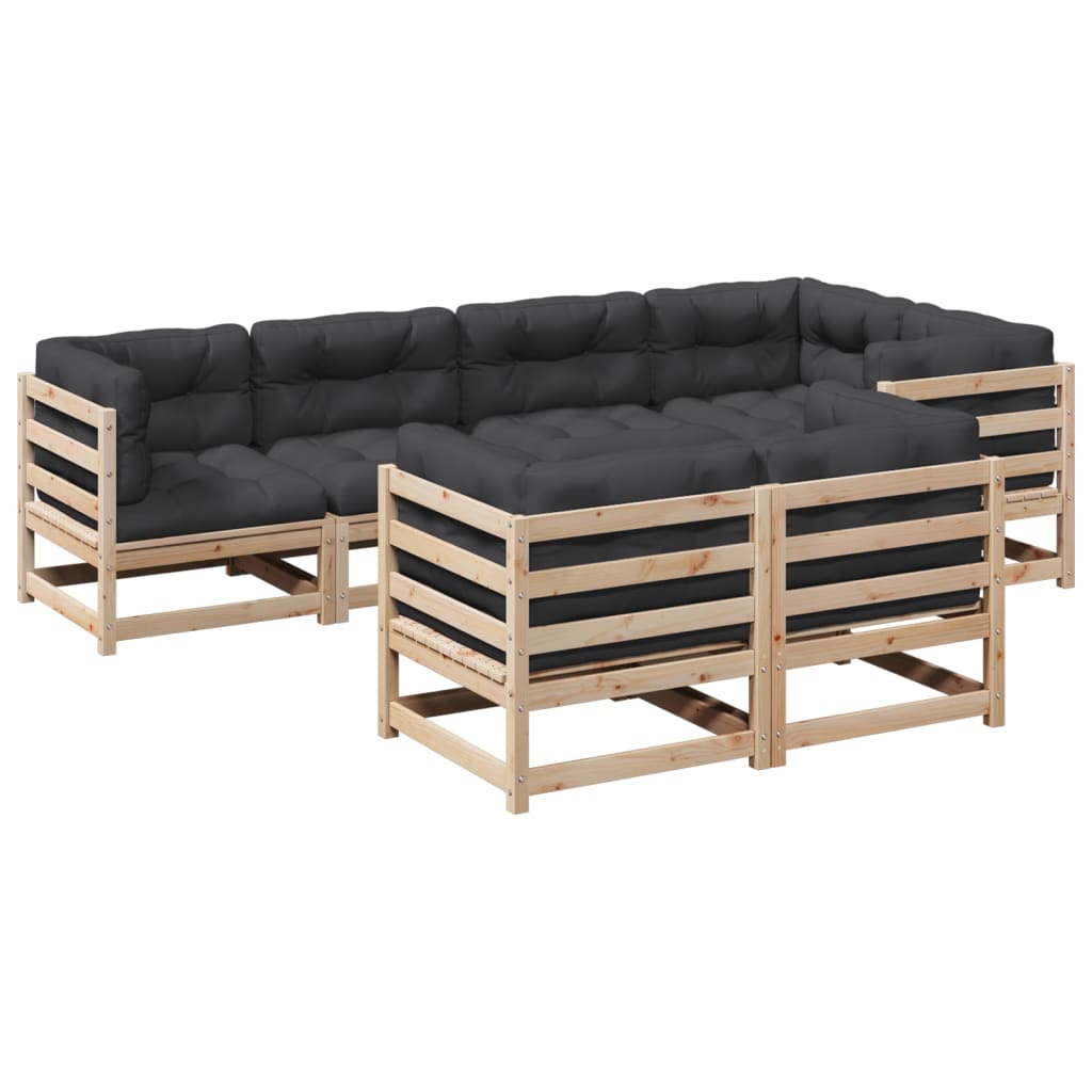 Patio Sofa Set Cream Solid Pine Wood Large Modular