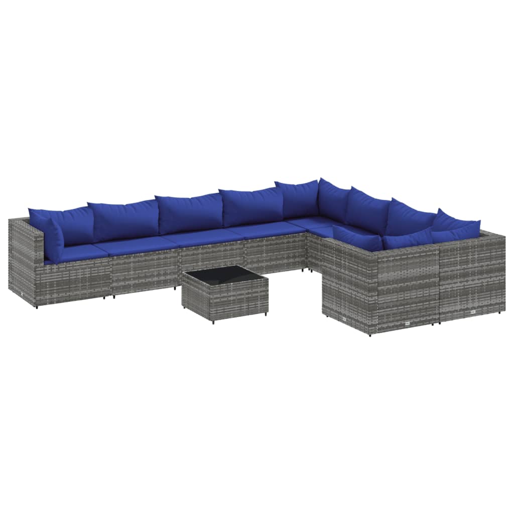 Patio Sofa Set Gray PE Rattan 10-piece Adjustable Feet