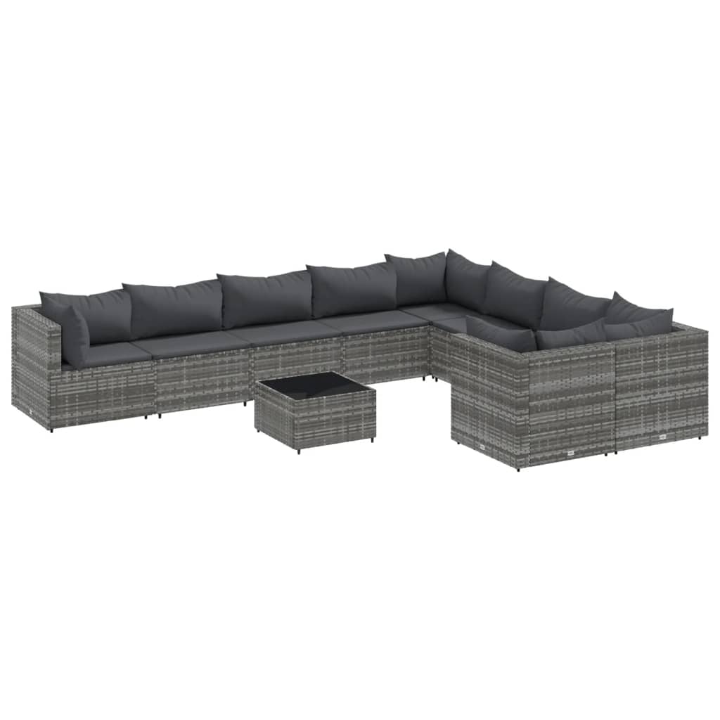 Patio Sofa Set Gray PE rattan, powder-coated steel 10 Piece